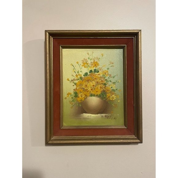 Rich Other - Vintage Original Oil-Acrylic Painting of Flowers-Still Life-on Board in Frame
